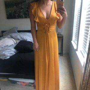 BCBGeneration gold rod ruffle maxi dress size 4 S